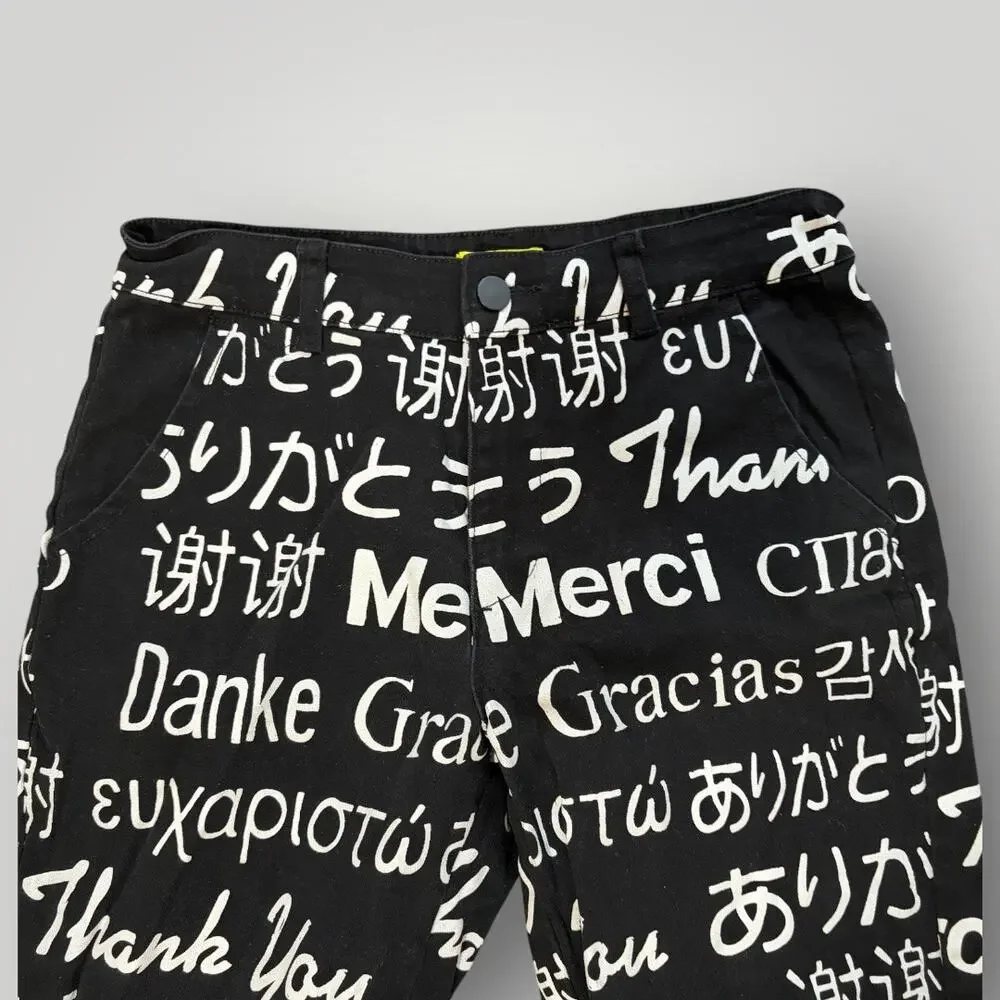 Chinatown Market Jeans 32 x 26 Thank You All Over Print Black Streetwear Pants
